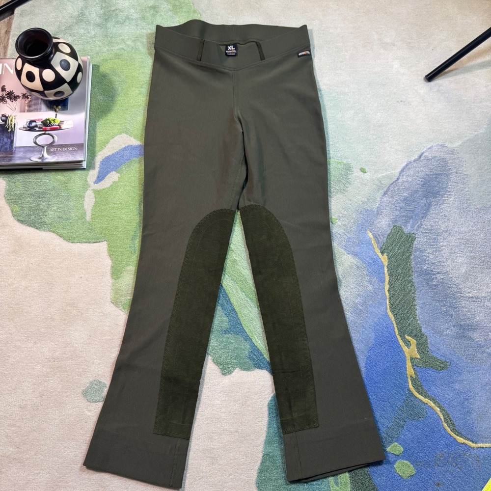 Kerrits Women XL Olive Green Ribbed Equestrian Riding Pants Knee Patch Breeches